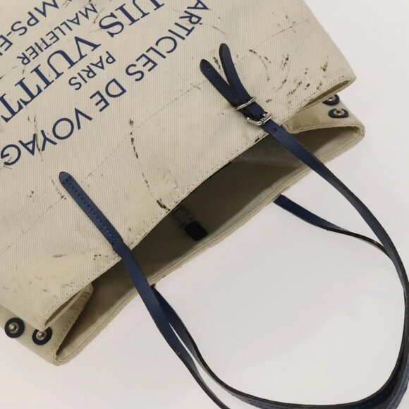 LOUIS VUITTON Cabas MM Tote Bag Canvas Beige Blue - Picture 6 of 15